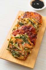 Pajeon or Korean pancake and Korean Kimchi pancake or Kimchijeon on white background