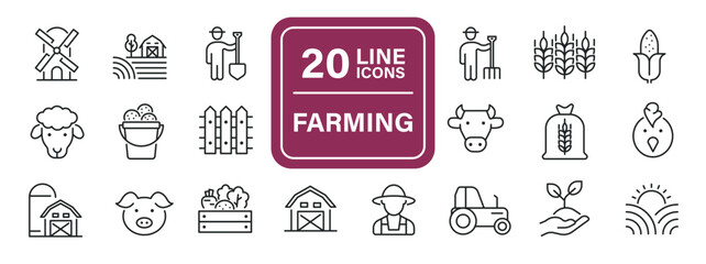 Farming line icons. Editable stroke. For website marketing design, logo, app, template, ui, etc. Vector illustration.