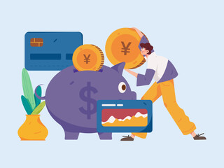 Internet finance and wealth management investment vector concept operation interactive illustration
