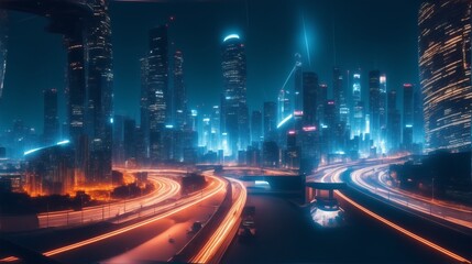 Fototapeta na wymiar A futuristic cityscape featuring advanced technology and artificial intelligence. Generated AI