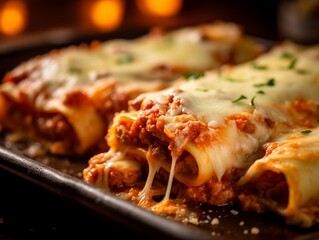 Cannelloni al Forno with layers of pasta, meat, and cheese
