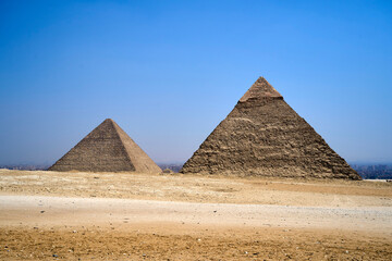 Fototapeta na wymiar Khufu and Khafre pyramids. The Great Pyramids of Giza, Giza Plateau, Cairo, Egypt
