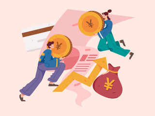 Internet finance and wealth management investment vector concept operation interactive illustration
