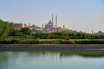 Fototapeta na wymiar View of the Great Mosque of Muhammad Ali Pasha from Al-Azhar Park, Cairo, Egypt