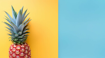 Pineapple on colorful background. empty copy space on the side for text. Bright Vibrant colors. Generative AI.