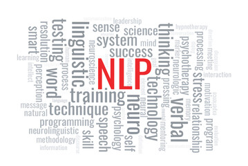 Illustration in the form of a cloud of words related to the Neuro-linguistic programming.