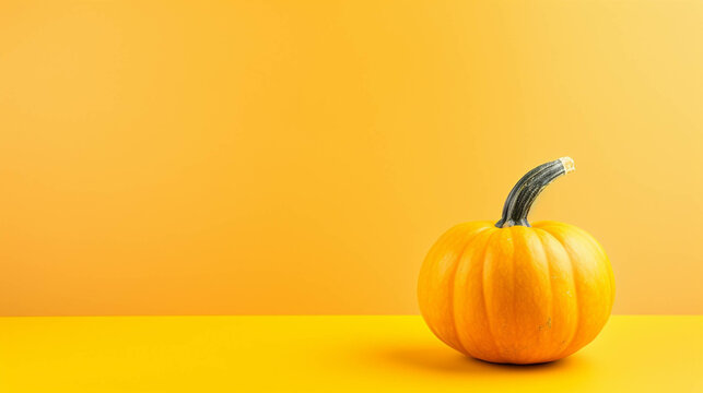 Pumpkin on colorful background. empty copy space on the side for text. Bright Vibrant colors. Generative AI.