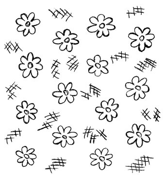Black decorative flowers on a white background