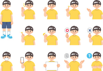 幼い男の子　表情とジェスチャーのイラスト素材セット