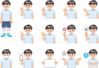 幼い男の子　表情とジェスチャーのイラスト素材セット