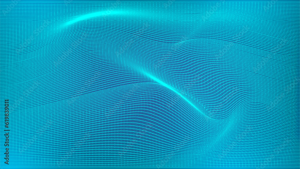 Poster illustration vector abstract wave motion pattern and dynamic mesh line on a dark blue background, bl