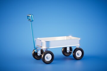 Trolley isolated on a blue background. copy space. 3D render