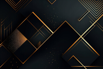 Generative AI illustration of glowing geometric lines and shape arranged on black background