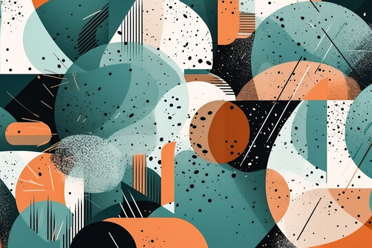 Generative AI illustration of multicolored abstract background with various geometry shapes placed one on another