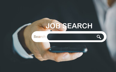 job search concept, man browsing work opportunities online using job search computer app. find your career.