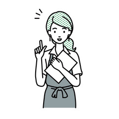 立って書類を手に持って何かひらめいたカフェ店員の女性