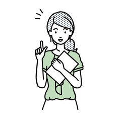 立って書類を手に持って何かひらめいたオフィスカジュアルの女性