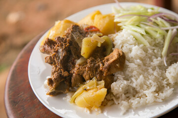 Majaz stewed. The majaz or paca is a species of rodent for meat that is highly valued and commonly consumed in the Peruvian jungle.