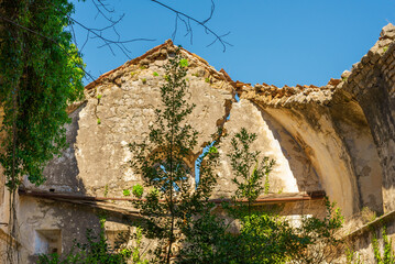 Abandoned old catholic church, damaged by the earthquake in 1979 in the town of Prcanj Montenegro