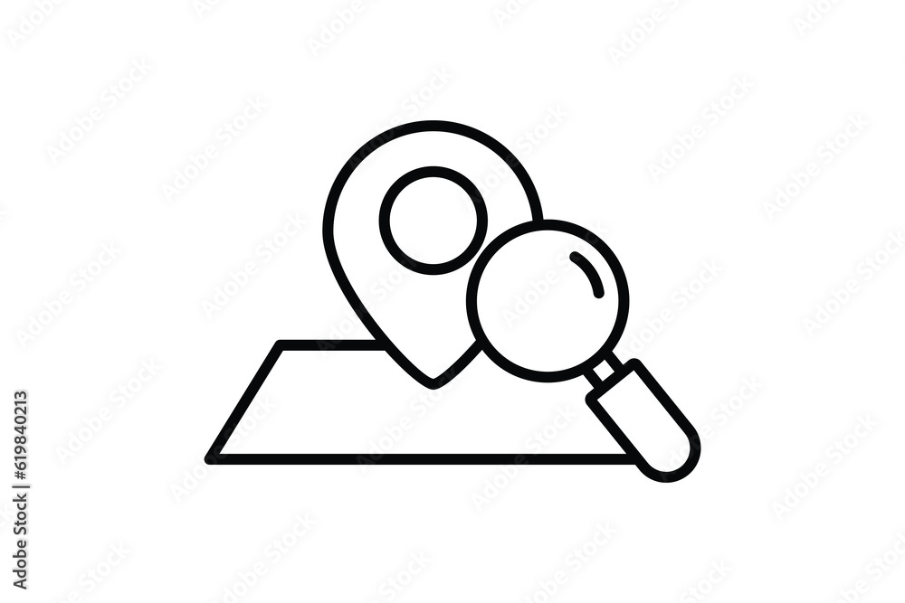 Poster find location icon. location with magnifying glass. line icon style design. simple vector design edi