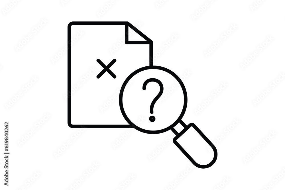 Poster no result data icon. not found, magnifying glass with document. icon related to find, search. line i
