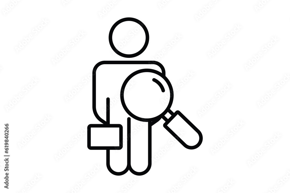 Poster find employee icon. magnifying glass with man. line icon style design. simple vector design editable