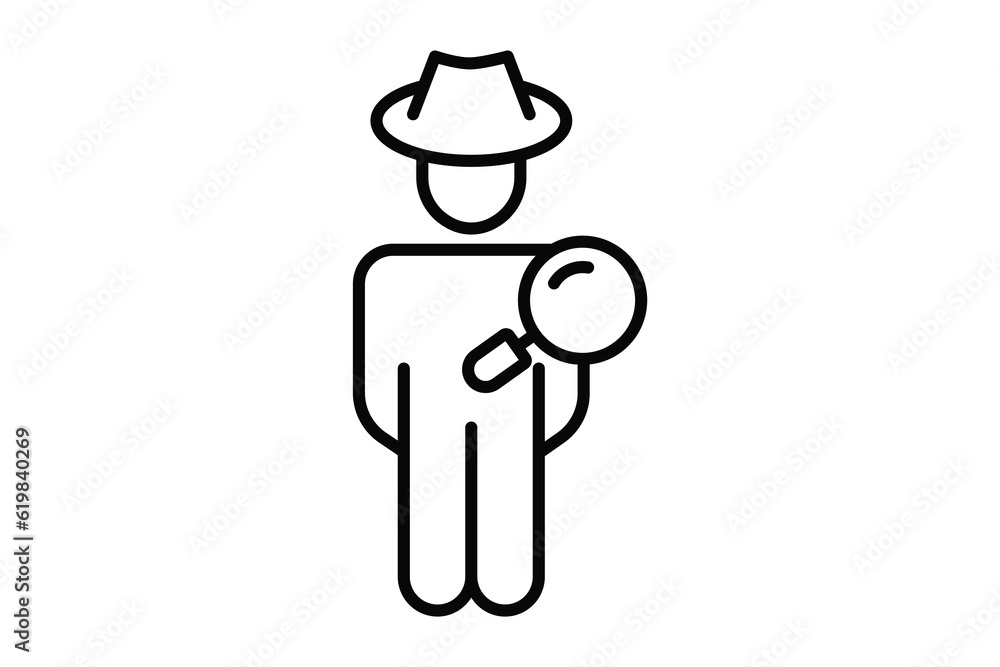 Poster fraud detection icon. detector, people and magnifying glass. line icon style design. simple vector d
