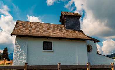 Alpine summer view with a chapel at Mount Markbachjoch, Niederau, Wildschoenau, Tyrol, Austria