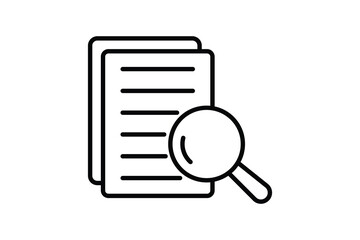 Search file icon, Research, Magnifying glass, document. Line icon style design. Simple vector design editable