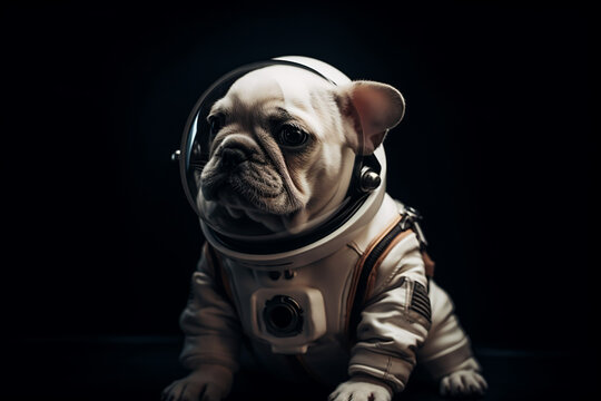 Cute dog astronaut in a spacesuit. Isolated illustration on black background