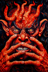 devil in the style of optical illusion paintings