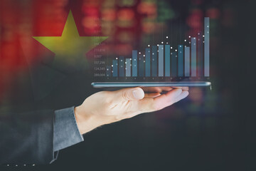 Stock market investment trading financial.  China flag to analyze profitable business finance trend data background