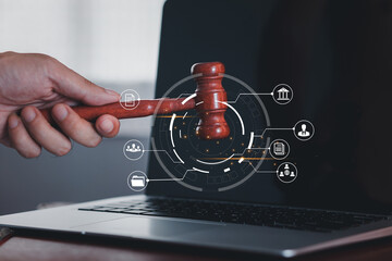 law contract, law and justice concept, law hammer, Selective focus.
