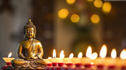 Embracing Buddha and Candles in Religious Devotion. Generative AI