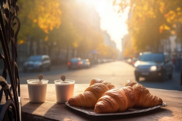 paris cup france bar drink breakfast french table croissant food. Generative AI.