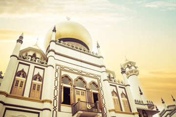 Daytime image of the Sultan Mosque in Singapore in the Little Arabia district.