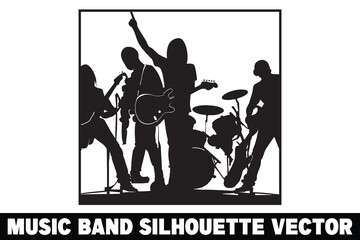 Music band group silhouette vector, Band silhouette, Band silhouette art, Musician silhouette vector.