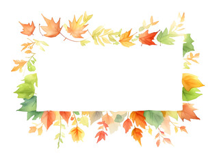 Watercolor banner of autumn leaves and branches on transparent background,generative ai