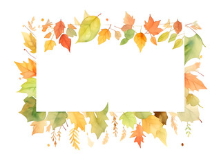 Watercolor banner of autumn leaves and branches on transparent background,generative ai