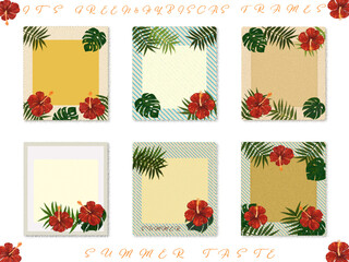 メッセージカード素材【ハイビ・モンステラ・ヤシ】夏のフレーム(・&forall;・)