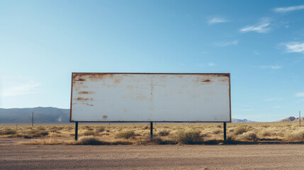 a faded ripped blank billboard in the Arizona desert created by generative AI