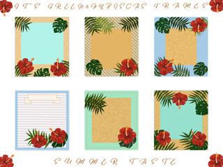 メッセージカード素材【ハイビ・モンステラ・ヤシ】夏のフレーム(・&forall;・)