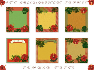 メッセージカード素材【ハイビ・モンステラ・ヤシ】夏のフレーム(・&forall;・)