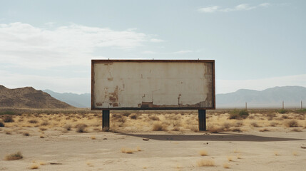 a faded ripped blank billboard in the Arizona desert created by generative AI