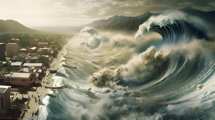 津波、地震｜Tsunami, earthquake.Generative AI - obrazy, fototapety, plakaty