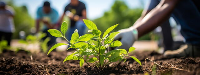 Communities working together creating green spaces, urban gardens , emphasizing collaboration and environmental stewardship. Generative Ai content