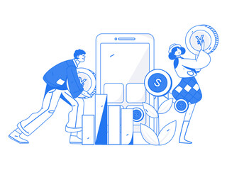 Internet finance and wealth management investment vector concept operation interactive illustration
