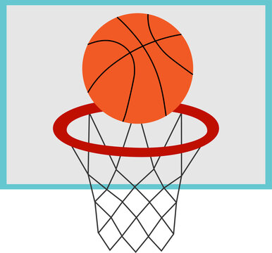 Vector illustration of basketball hoop and ball in cartoon style