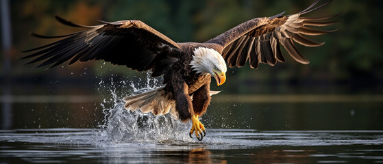 Bald eagle catching fish - obrazy, fototapety, plakaty
