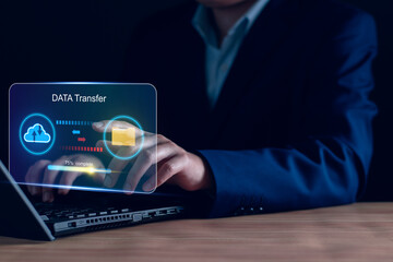 Database management cloud computing and data center security file document transfer concept,...